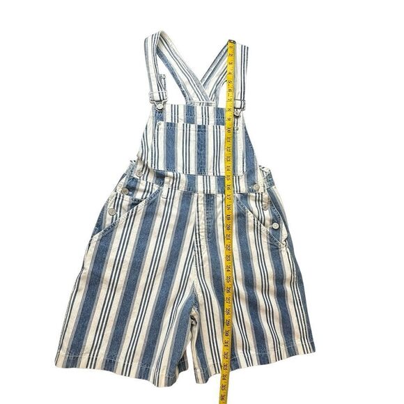 Vintage SKOOZI Blue & White Cotton Striped Shortalls Short Overalls Size Small - Picture 6 of 9